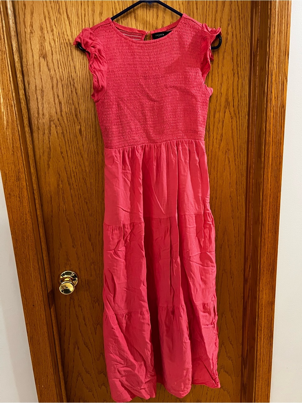 Women’s Zesica Pink Tiered Maxi Dress with Smocked Bodice and Flutter Sleeves